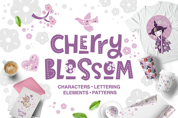 Cherry Blossom. Graphic set