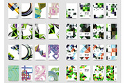 Collection of business annual report brochure templates, A4 size covers created with geometric modern patterns - squares, lines, triangles, waves