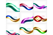 Set of wave blurred colorful stripe backgrounds, digital techno bright color abstract backgrounds template. Collection of waves