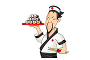 Japanese cook with sushi. Traditional