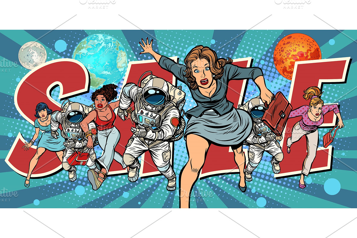 women and astronauts running for sale in Illustrations - product preview 8