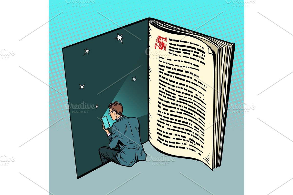 E-book, a man reads online text in Illustrations - product preview 8