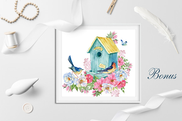 Peacocks and flowers/watercolor in Illustrations - product preview 5