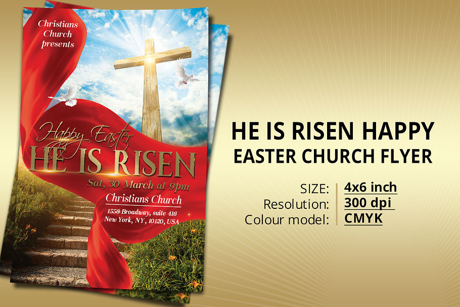 He Is Risen Happy Easter Church Flye in Flyer Templates - product preview 8