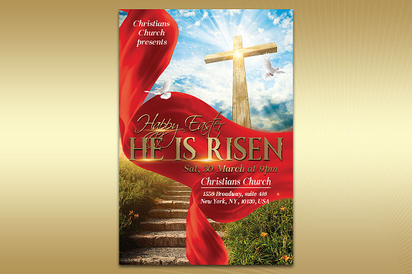 He Is Risen Happy Easter Church Flye in Flyer Templates - product preview 1
