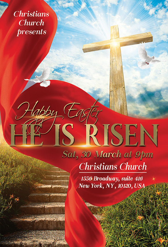He Is Risen Happy Easter Church Flye in Flyer Templates - product preview 2