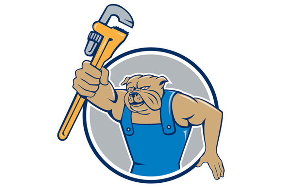 Bulldog Plumber Monkey Wrench Circle in Illustrations - product preview 8