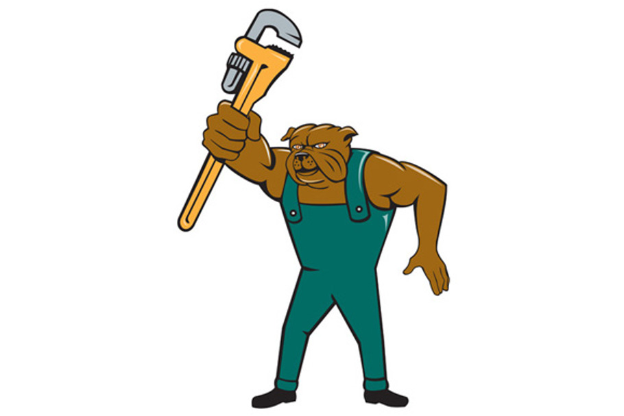 Bulldog Plumber Monkey Wrench Isolat in Illustrations - product preview 8
