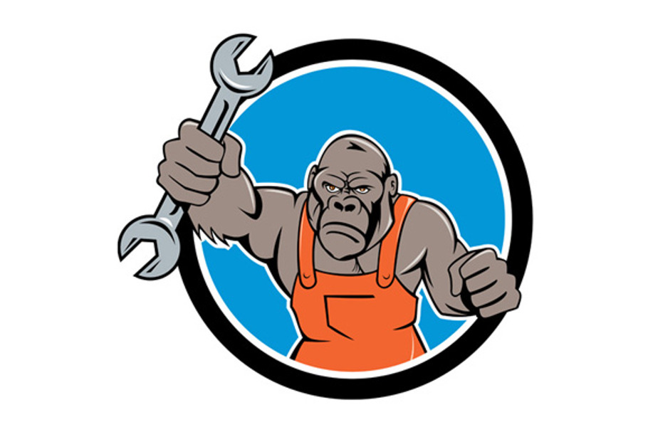 Angry Gorilla Mechanic Spanner Circl in Illustrations - product preview 8