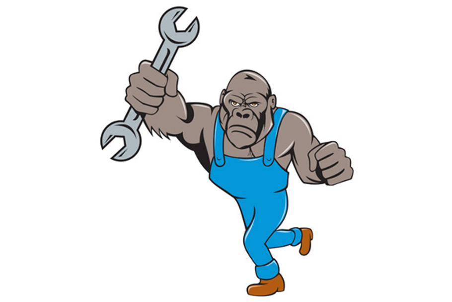 Angry Gorilla Mechanic Spanner Carto in Illustrations - product preview 8