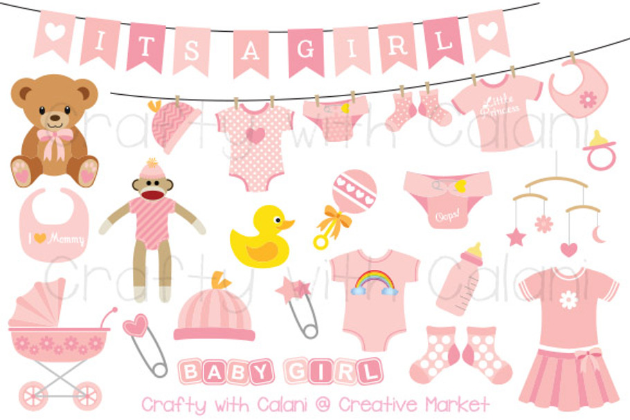 Pink Baby Clipart Set in Objects - product preview 8
