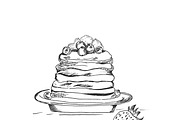 Pancake in sketch style, hand drawn 