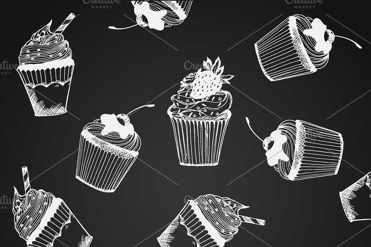 pattern with cupcakes, vector  in Illustrations - product preview 8