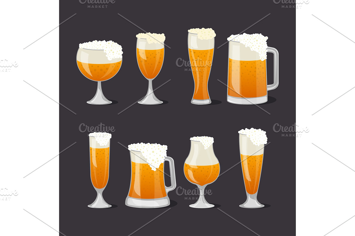 Beer mugs with foam set in cartoon style in Illustrations - product preview 8