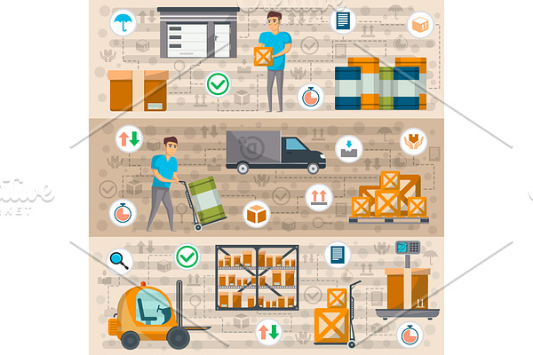 Warehouse management and delivery logistics set