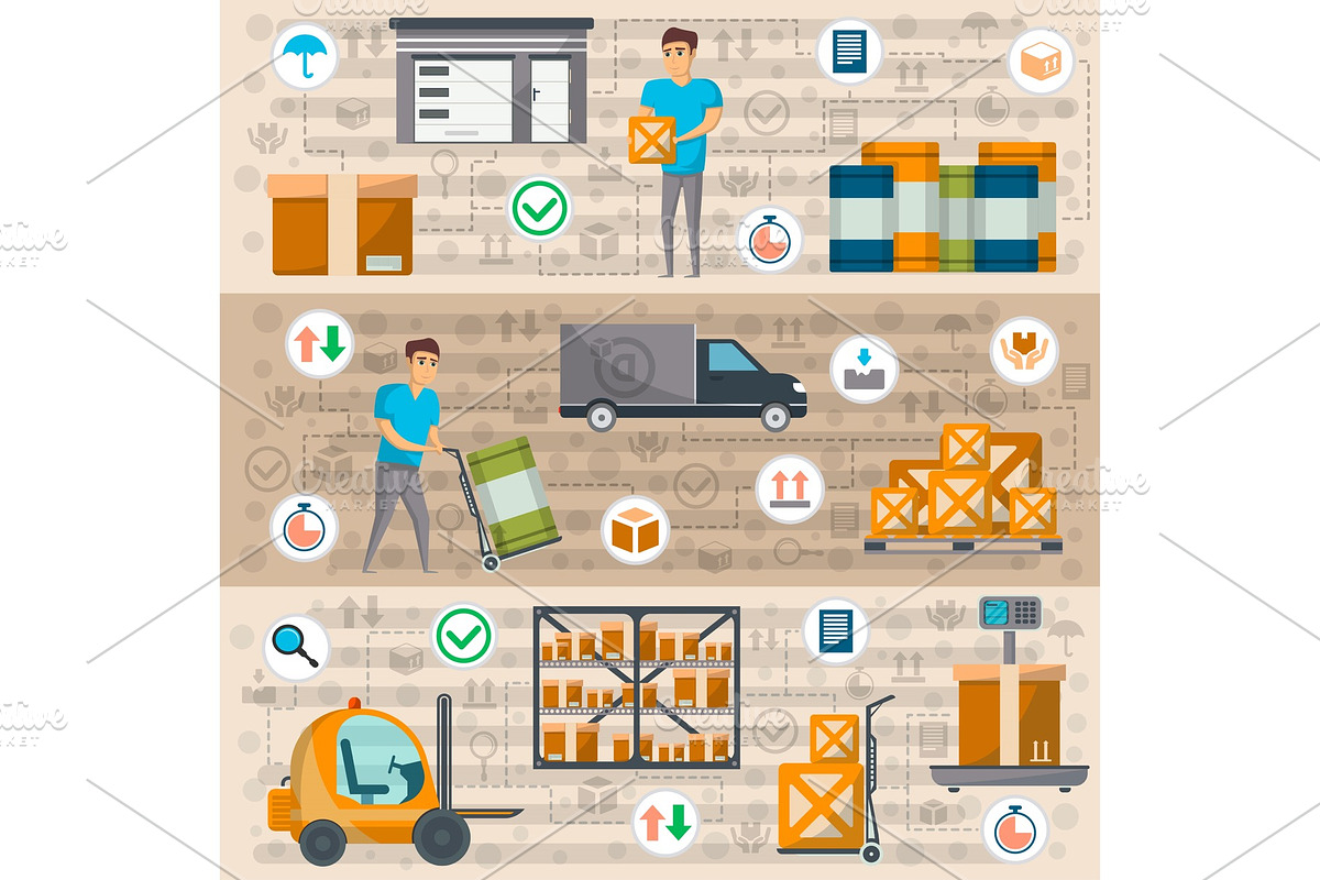 Warehouse management and delivery logistics set in Illustrations - product preview 8