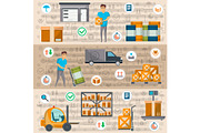 Warehouse management and delivery logistics set