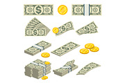 Money icons set in cartoon style