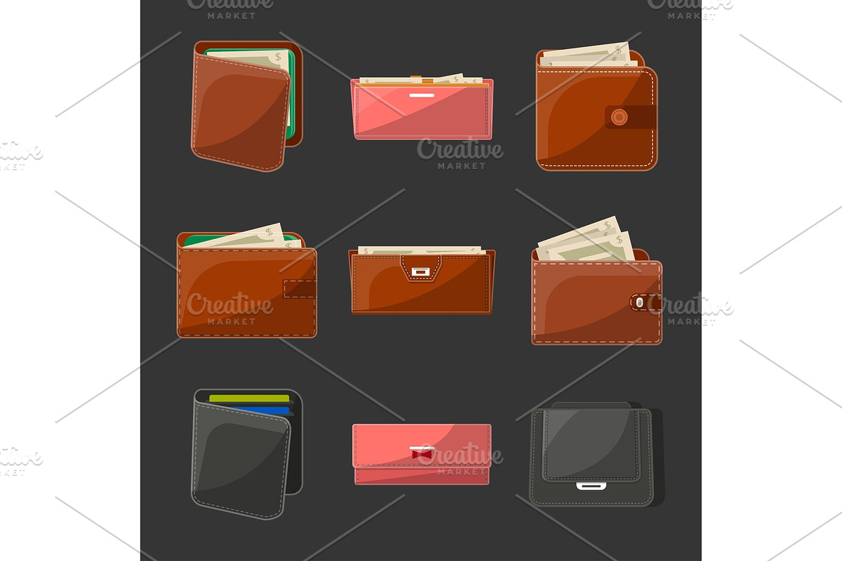 Various leather purses and wallets set in Illustrations - product preview 8