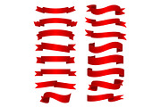 Red shiny curved ribbons set