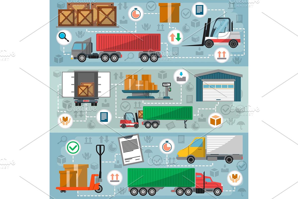 Freight road trucking logistics and management set in Illustrations - product preview 8