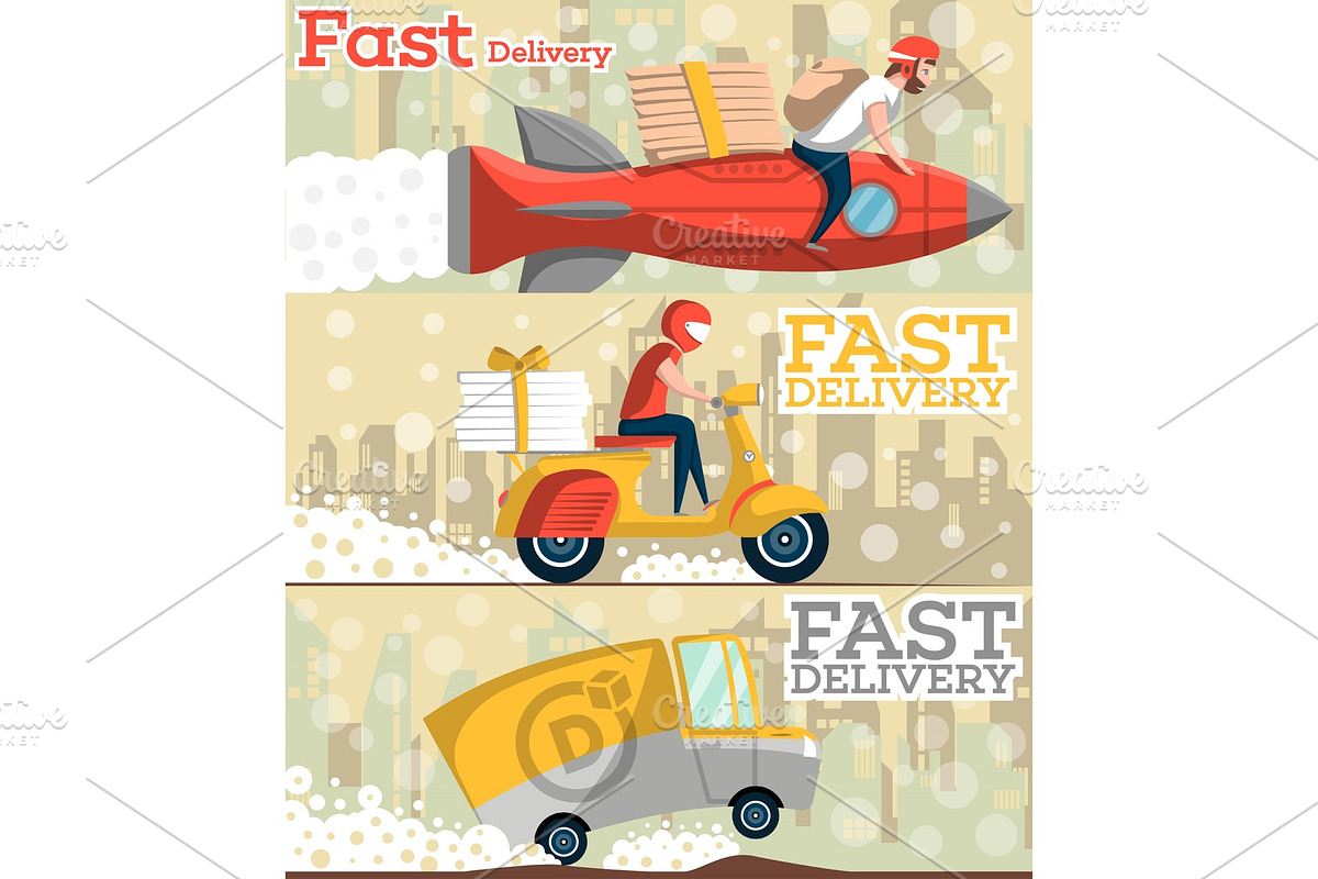 Fast food and pizza delivery flyers in flat style in Illustrations - product preview 8