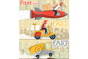 Fast food and pizza delivery flyers in flat style