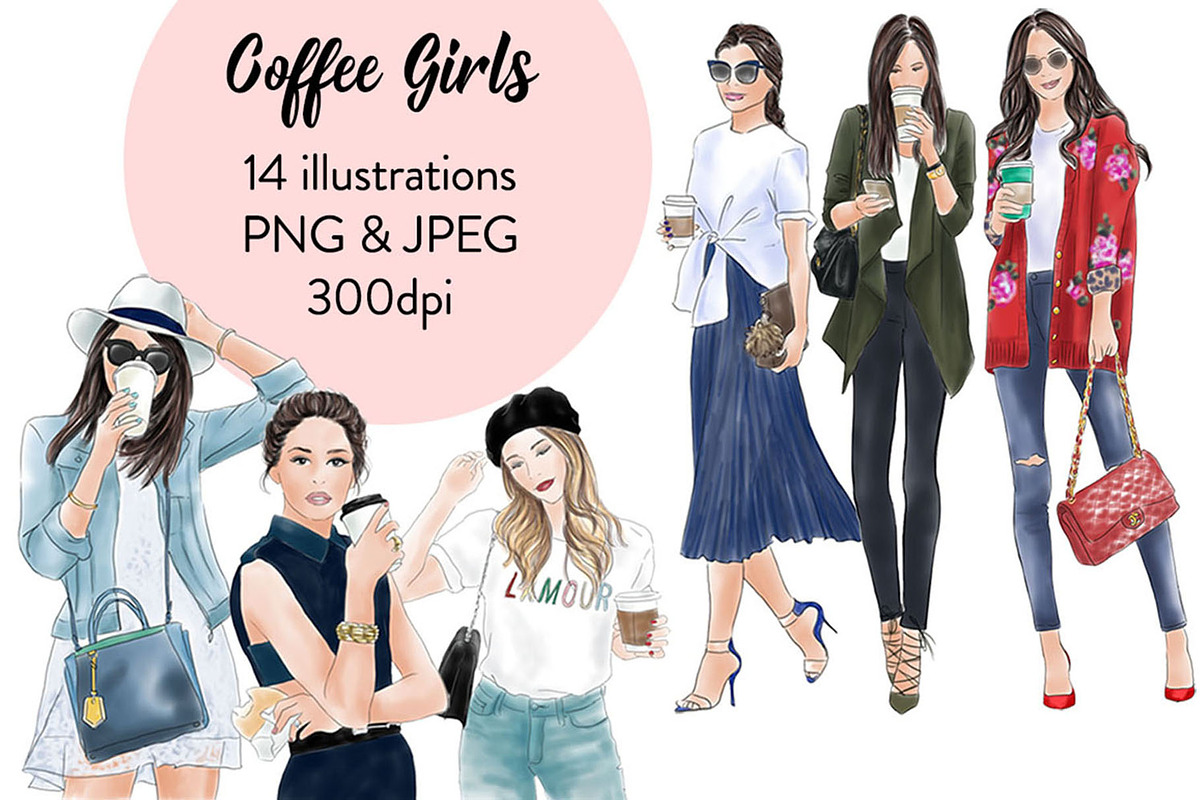 Coffee Girls 1 - Light Skin Clipart in Illustrations - product preview 8