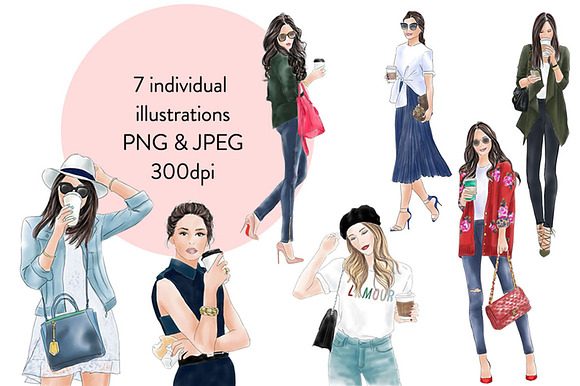 Coffee Girls 1 - Light Skin Clipart in Illustrations - product preview 1