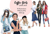 Coffee Girls 1 -Dark skin Clipart