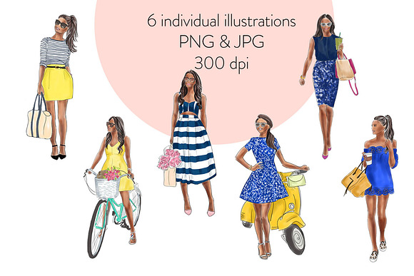 Girls in Blue & Yellow - Dark Skin  in Illustrations - product preview 1