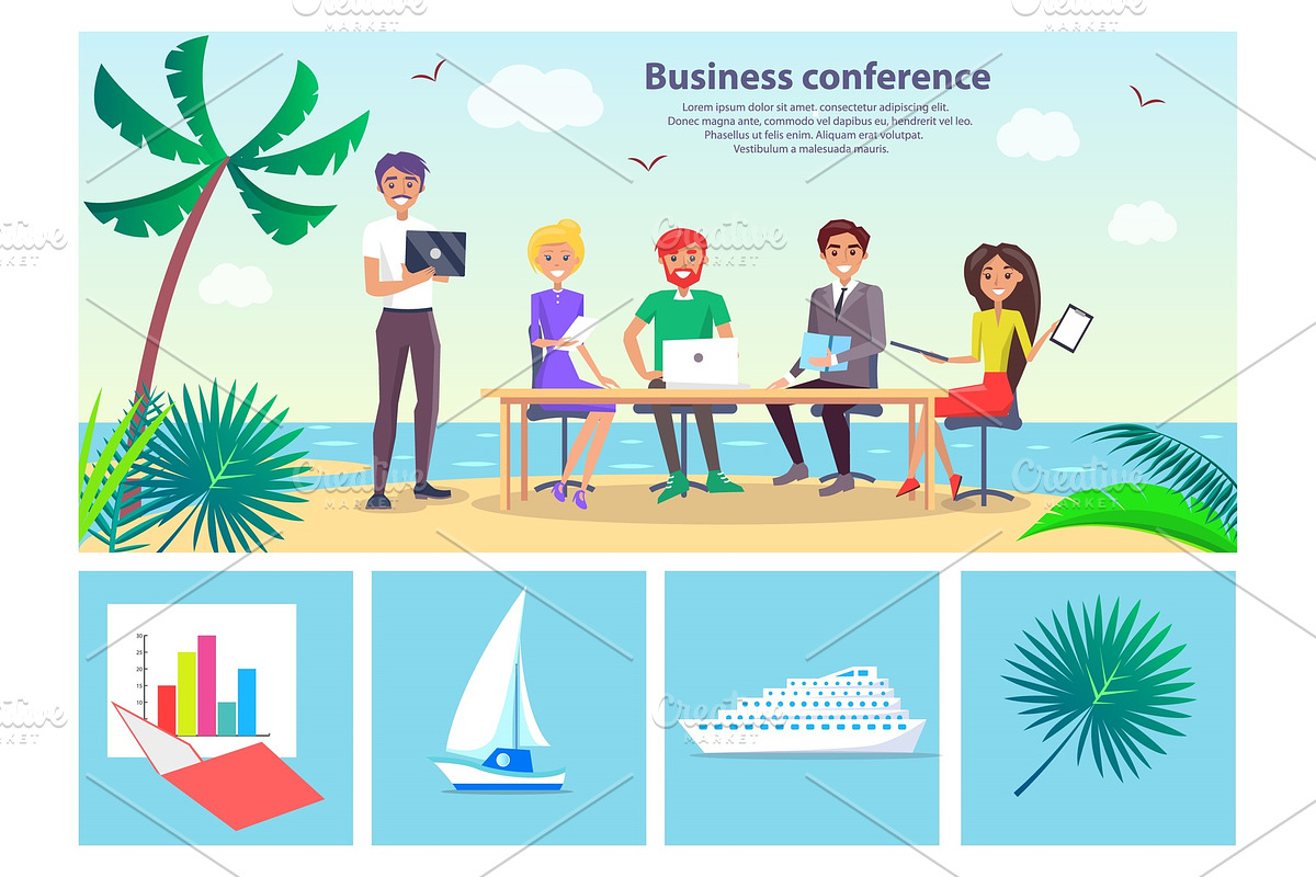Business Conference Seaside Vector Illustration in Illustrations - product preview 8