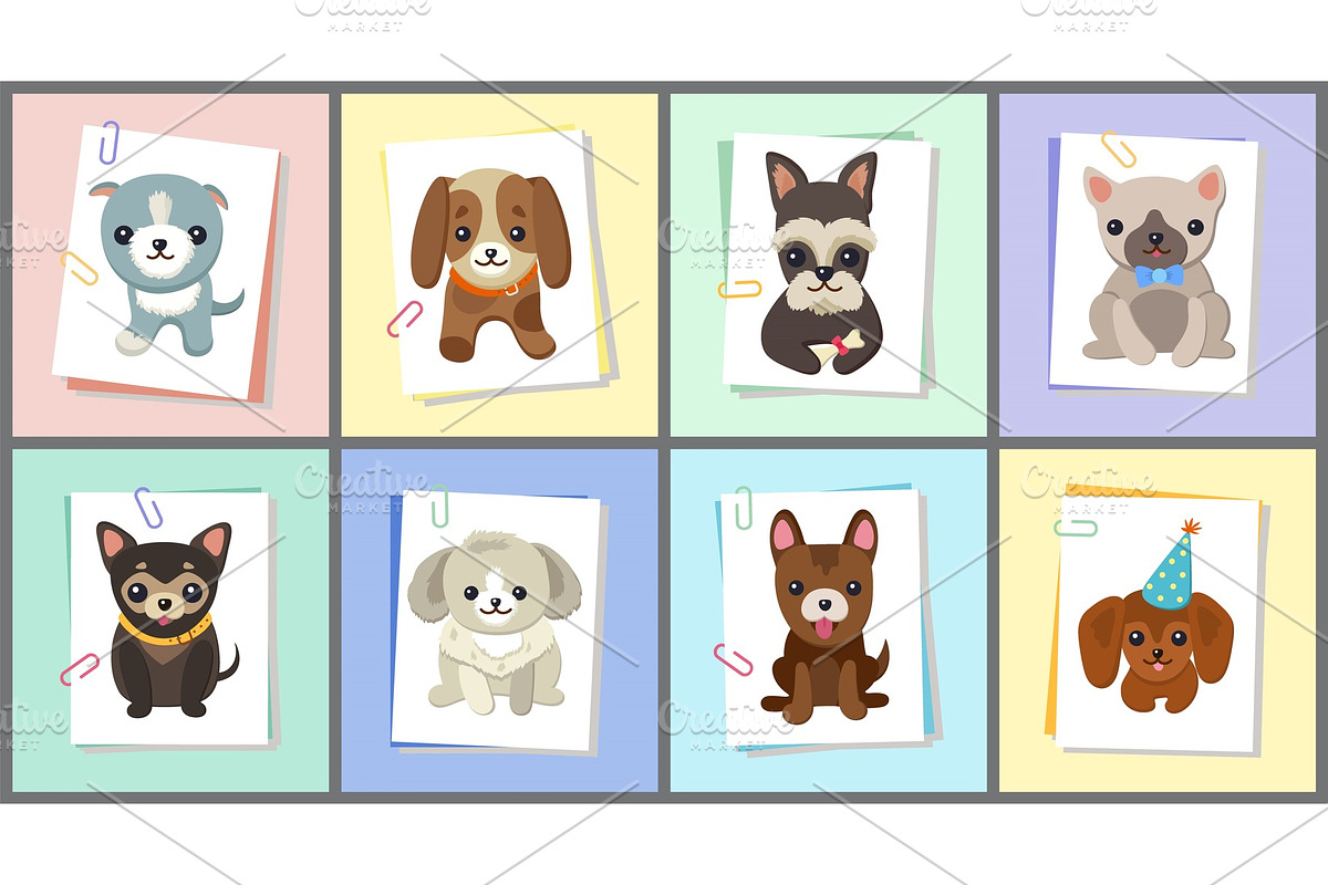 Puppies and Dogs Poster Set Vector Illustration in Illustrations - product preview 8