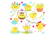 Cute Easter chickens set png eps jpg