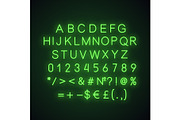 Green alphabet neon light icon