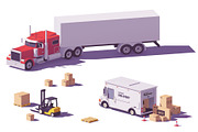 Vector low poly trucks and forklift