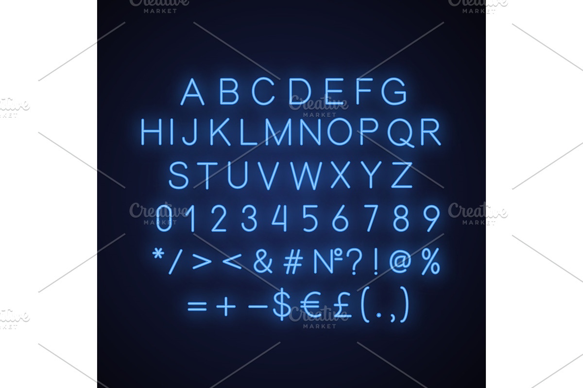 Blue alphabet neon light icon in Neon Icons - product preview 8