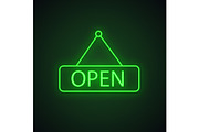 Open hanging door neon light icon