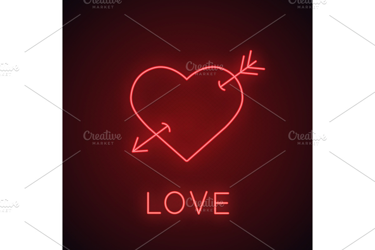 Heart with cupid's arrow neon light icon in Graphics - product preview 8