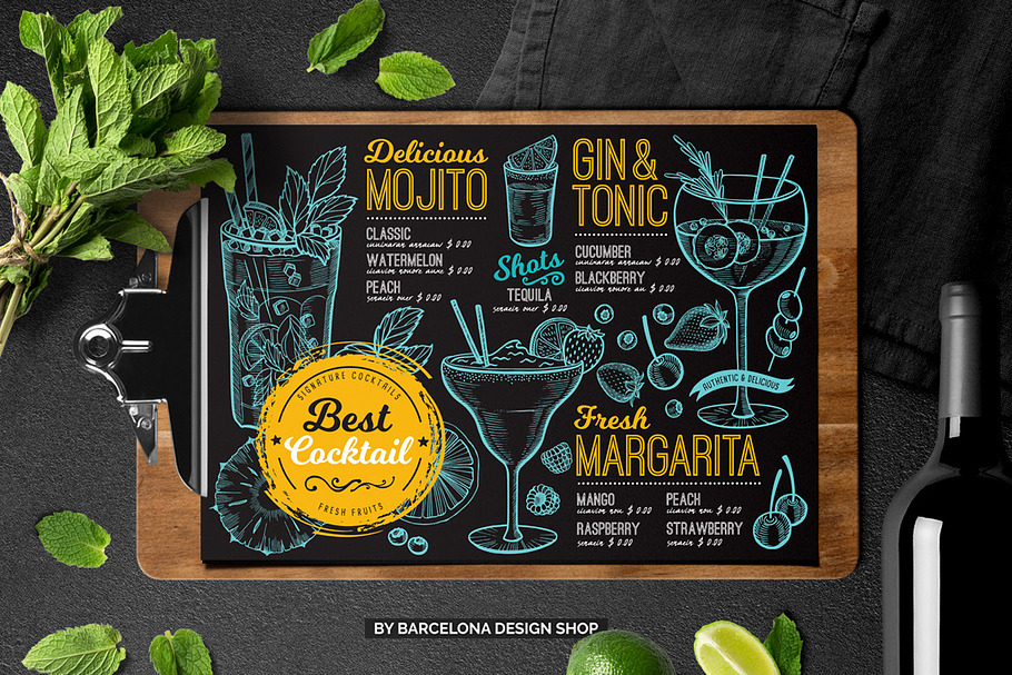 FREE! Trifold + Cocktail Bar Menu in Brochure Templates - product preview 8
