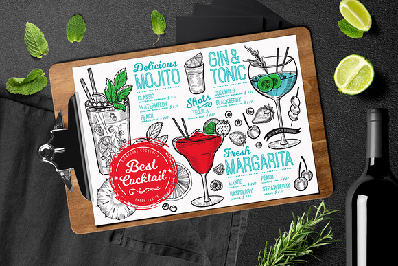 FREE! Trifold + Cocktail Bar Menu in Brochure Templates - product preview 2