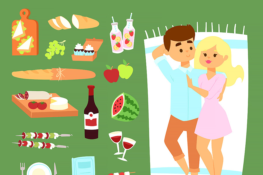 Barbecue summer picnic lie couple in Illustrations - product preview 8