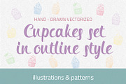 Сupcakes set in outline style