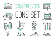 Linear under construction icons set 