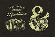 2 Vector Hand Drawing Mountains 