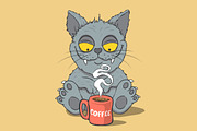 Funny cat with cup of coffee