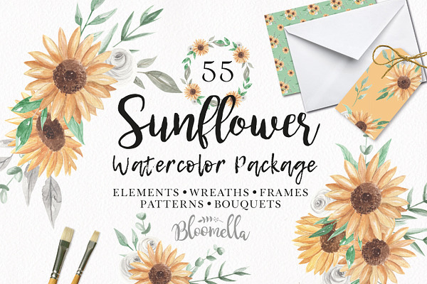 Sunflower Watercolor Clipart Floral