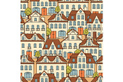 Seamless vector pattern with houses and trees
