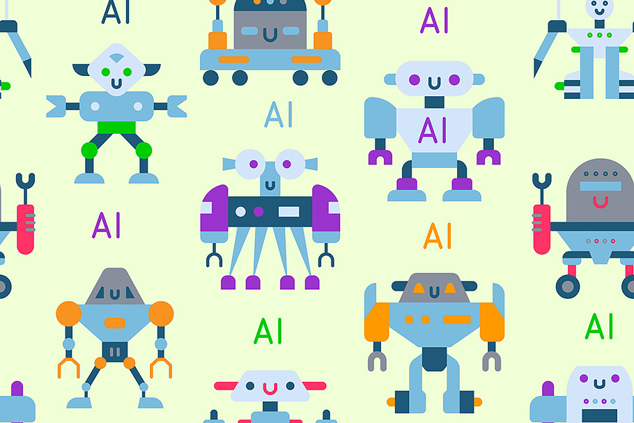 Robots vector cartoon robotic AI in Illustrations - product preview 8
