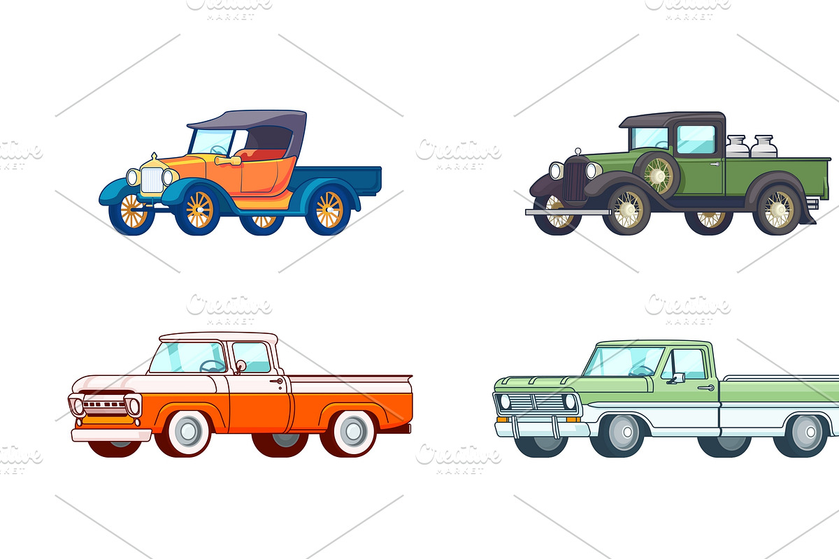 Colorful Pickup Truck Models Set in Icons - product preview 8